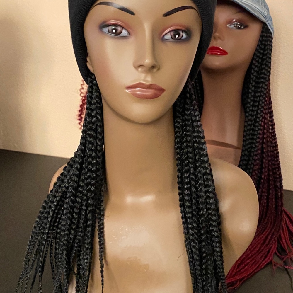 Black beanie hat wig 12 inch small box braids